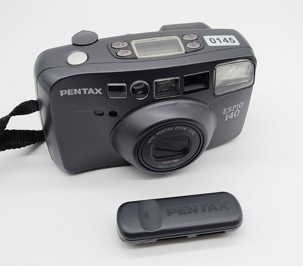 145 - Pentax Espio 140 + original infrarot Fernbedienung + Original Ledertasche