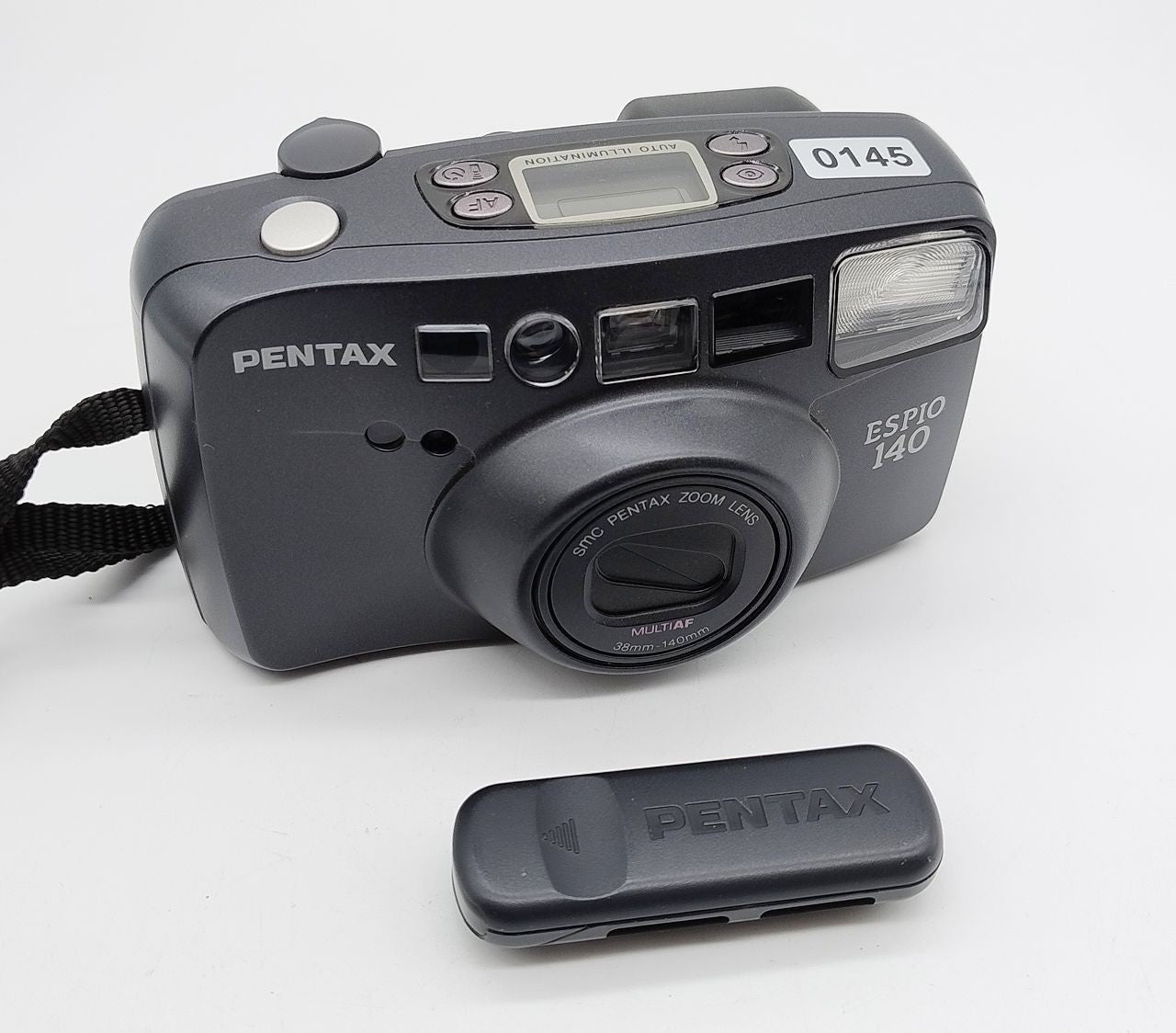 145 - Pentax Espio 140 + original infrarot Fernbedienung + Original Ledertasche